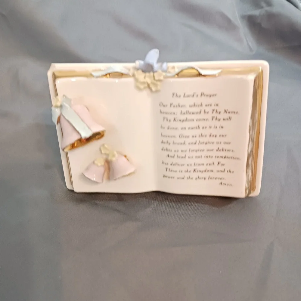 Vintage Cream Good Ceramic Book Bells Bird